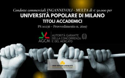 AGCM, pesante sanzione contro Università Popolare di Milano